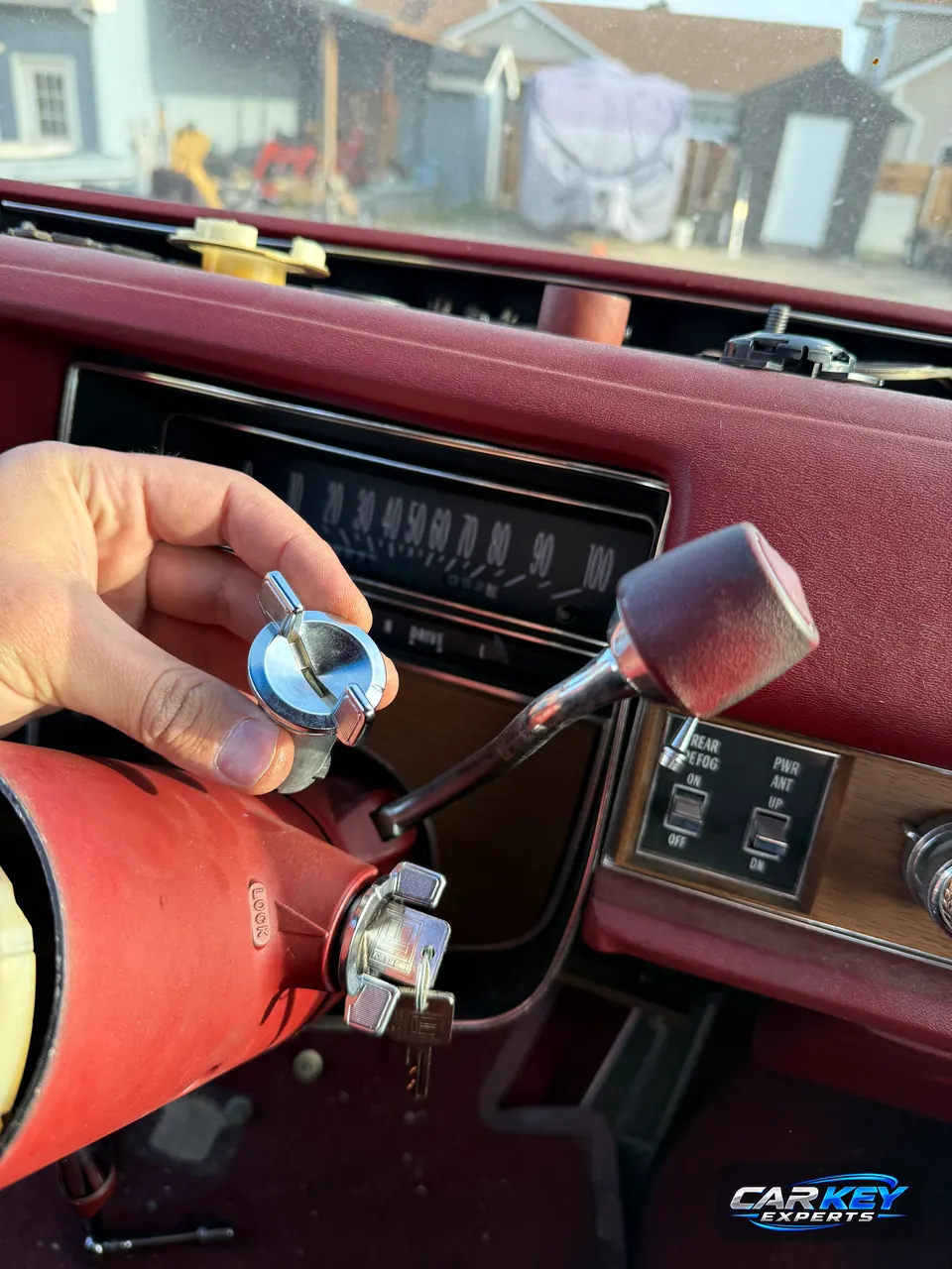 An ignition lock cylinder taken out of the steering column of an older car in Kuna